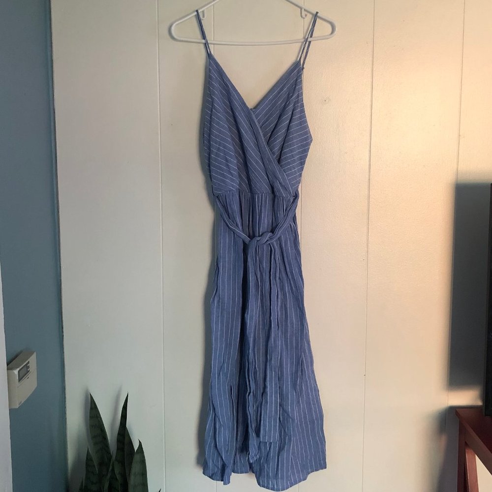 blue, white, striped, romper, front tie
